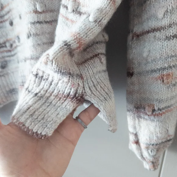 LOFT Multicolor Rainbow Stripe Bobble Knit Mock Neck Sweater - Size L - Picture 5 of 9